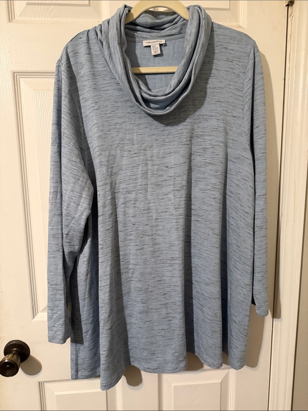 Carolina Belle Heathered Light Blue Cowl Neck Sweater